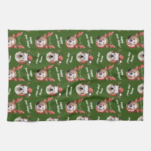 Twee Hondenfoto Santa Rendier Antler Pet Kerst Theedoek (Horizontaal)