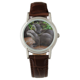 twee Hongaarse otters die wachten op vis,- Horloge