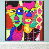 Twee hoofden acryl olie op doek van Moji Okubule Canvas Afdruk (Insitu (Houten vloer))