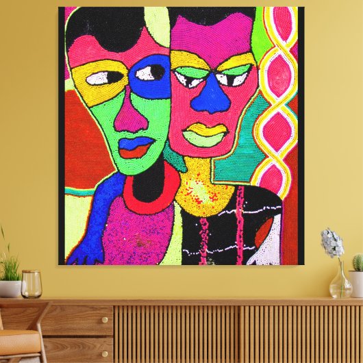 Twee hoofden acryl olie op doek van Moji Okubule Canvas Afdruk (Insitu (Woonkamer))