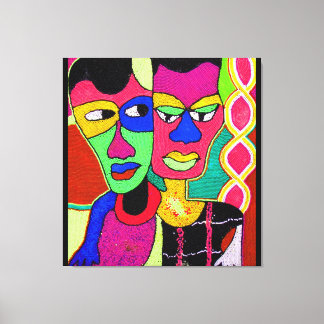 Twee hoofden acryl olie op doek van Moji Okubule Canvas Afdruk