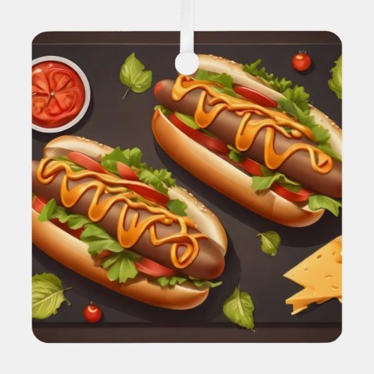 Twee hotdog metalen ornament (Voorkant)
