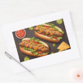 Twee hotdog rechthoekige sticker (Envelop)