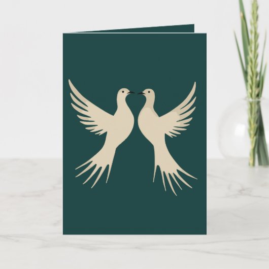 Twee houtduiven uitsnijmal sjabloonstijl 2 feestdagen kaart (Voorkant)