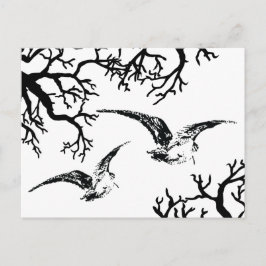 Twee houtsnippen vliegen tussen de takken briefkaart