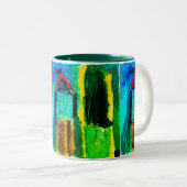 Twee huizen kleurrijk tweekleurige koffiemok (Voorkant rechts)