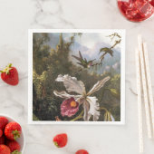 Twee Hummingvogels boven een witte orchidee Servet (Insitu)