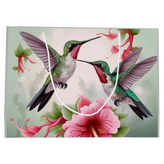 Twee Hummingvogels met roze Hibiscus Flower Groot Cadeauzakje (Achterkant)