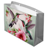 Twee Hummingvogels met roze Hibiscus Flower Groot Cadeauzakje (Achterkant Gekanteld)