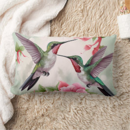 Twee Hummingvogels met roze Hibiscus Flower Kussen