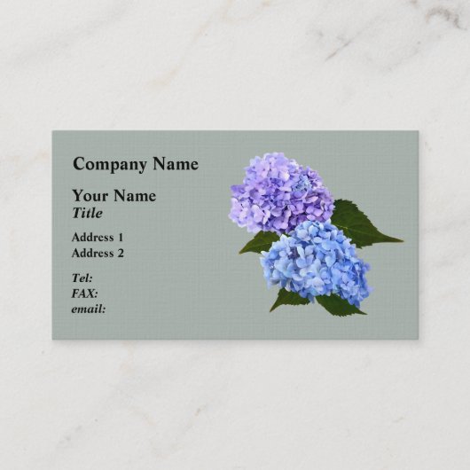Twee Hydrangea Lavendel en Blauw Visitekaartje (Voorkant)