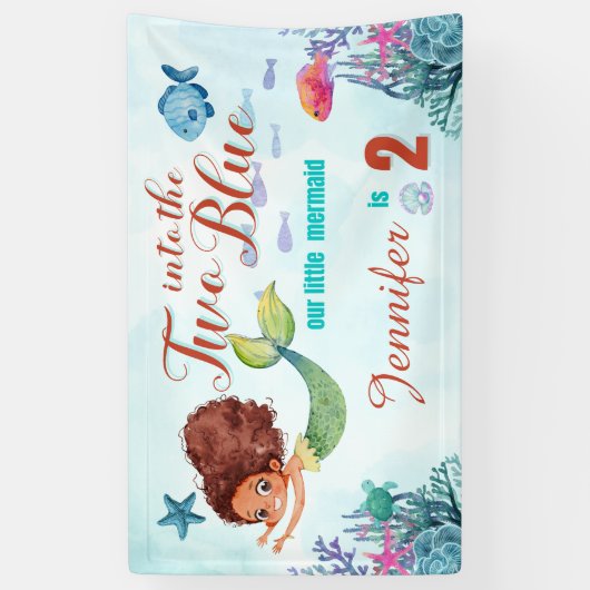 Twee in de Blauwe Bruine Zeemeermin Meisjes 2e ver Spandoek (Verticaal)