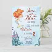 Twee in de Blauwe Zeemeermin Meisjes 2e verjaardag Kaart (Staand voorkant)