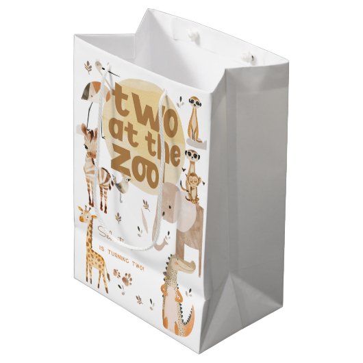 Twee in de dierentuin Safari Dieren kinder Tweede  Medium Cadeauzakje (Voorkant Gekanteld)