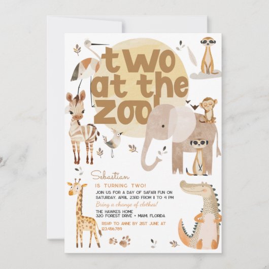 Twee in de dierentuin safari dieren kinderen verja kaart (Voorkant)