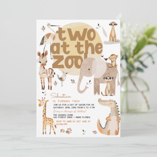 Twee in de dierentuin safari dieren kinderen verja kaart (Staand voorkant)