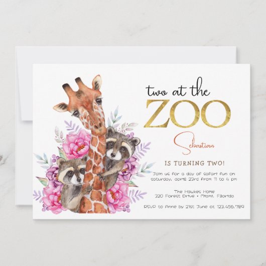 Twee in de dierentuin safari dieren kinderen verja kaart (Voorkant)