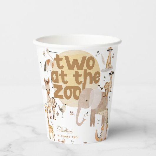 Twee in de dierentuin safari dieren kinderen verja papieren bekers (Voorkant)