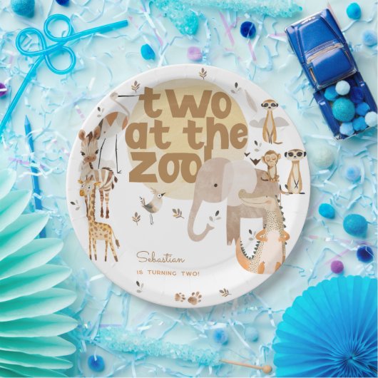 Twee in de dierentuin safari dieren kinderen verja papieren bordje (Feest)