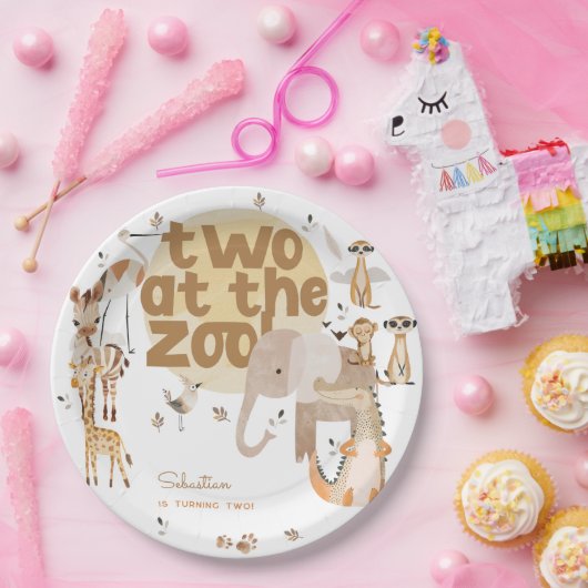 Twee in de dierentuin safari dieren kinderen verja papieren bordje (Feest)