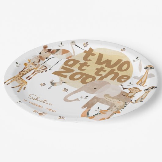 Twee in de dierentuin safari dieren kinderen verja papieren bordje (Gekanteld)