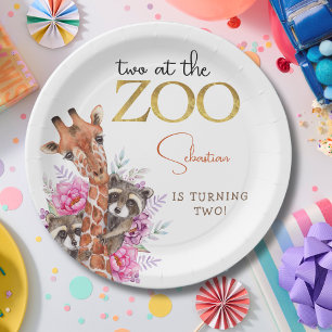 Twee in de dierentuin safari dieren kinderen verja papieren bordje