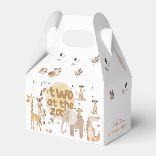 Twee in de dierentuin safari dieren tweede kindere bedankdoosjes (Achterkant)