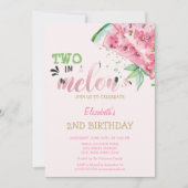 Twee in een meloen watermeloenen roze 2e verjaarda kaart (Voorkant)
