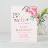 Twee in een meloen watermeloenen roze 2e verjaarda kaart (Staand voorkant)