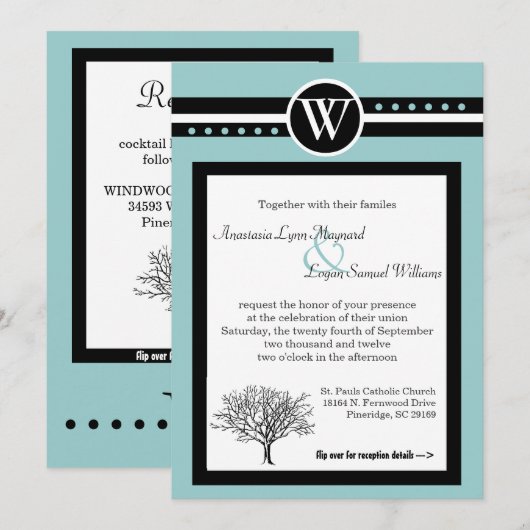 TWEE IN ÉÉN WEDING CEREMONY & ONTVANGSTINVITATIE KAART (Voorkant / Achterkant)