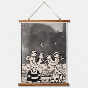 Twee in-liefde-inkt Tekening Hangend Wandkleed