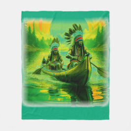 Twee Indianen roeien op het meer Fleece Deken