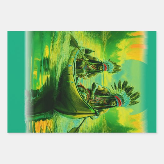 Twee Indianen roeien op het meer Inpakpapier Vel (Voorkant)