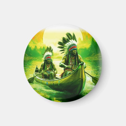 Twee Indianen roeien op het meer Magneet (Voorkant)