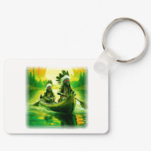 Twee Indianen roeien op het meer