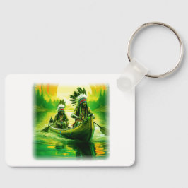 Twee Indianen roeien op het meer Sleutelhanger