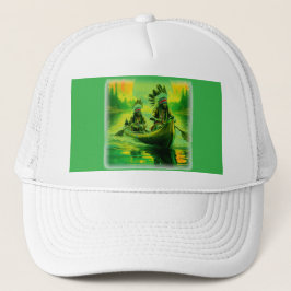 Twee Indianen roeien op het meer Trucker Pet