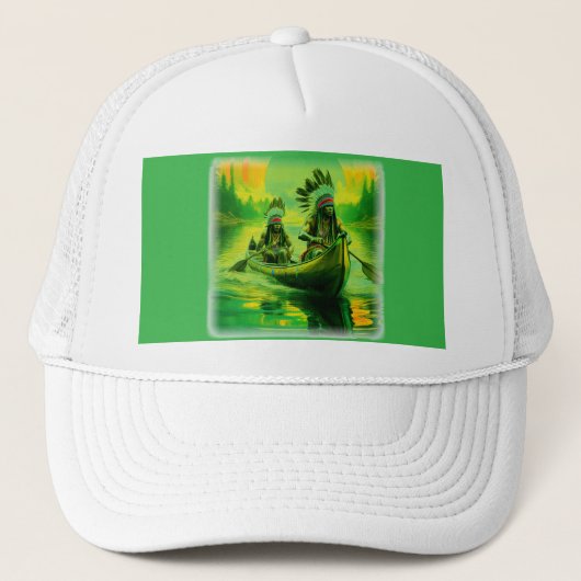 Twee Indianen roeien op het meer Trucker Pet (Voorkant)