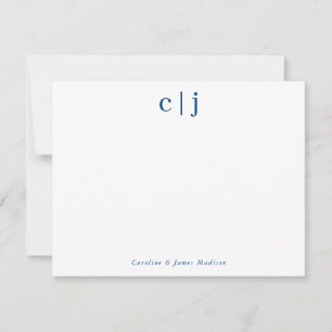 Twee Initiaal monogram nazeemaand blauw paar Notitiekaartje