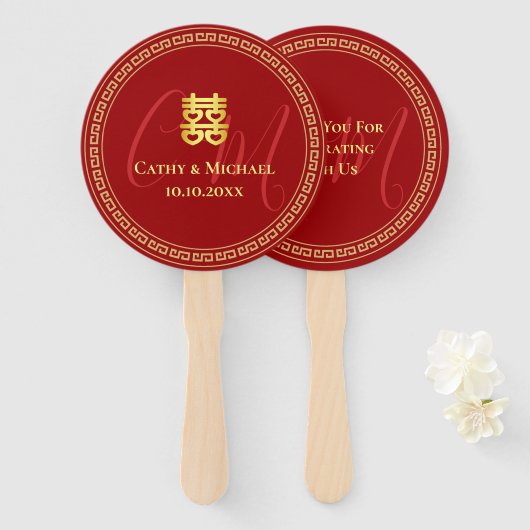 Twee initialen Chinese trouwdag rood Handwaaier (Voorkant en achterkant)