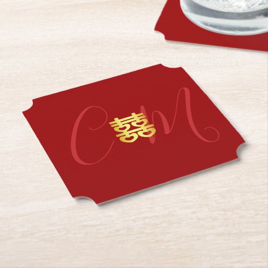 Twee initialen Chinese trouwdag rood Kartonnen Onderzetters (Gekanteld)