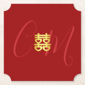 Twee initialen Chinese trouwdag rood Kartonnen Onderzetters (Voorkant)