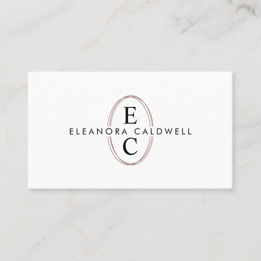 Twee Initialen Monogram Logo Roos Gold Oval White Visitekaartje (Voorkant)