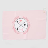 Twee-Initialen Monogram vrouwelijk roze Golfhanddoek (Horizontaal)