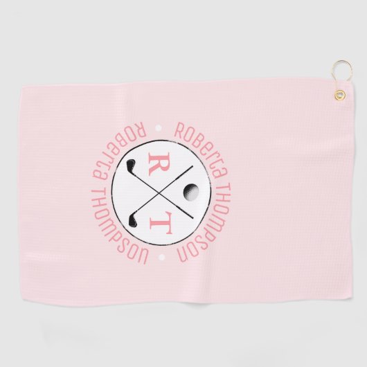 Twee-Initialen Monogram vrouwelijk roze Golfhanddoek (Horizontaal)