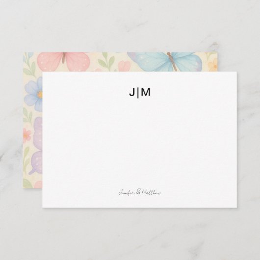 Twee initiële monogram zwarte koppel briefpapier  bedankkaart (Voorkant / Achterkant)