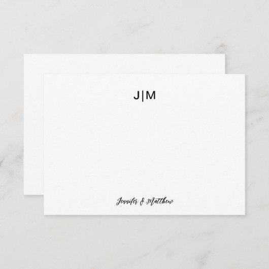 Twee initiële monogram zwarte koppel briefpapier  bedankkaart (Voorkant / Achterkant)