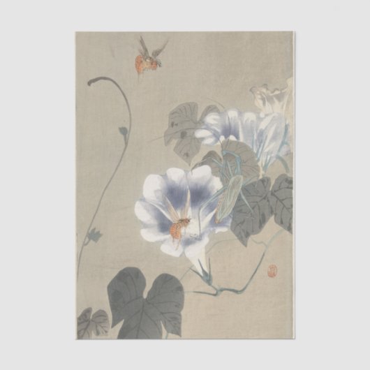Twee insecten bij winde van Ohara Koson Tissuepapier (Voorkant)