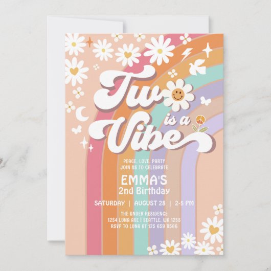 Twee is een Vibe 2e Groovy Rainbow Verjaardag Kaart (Voorkant)