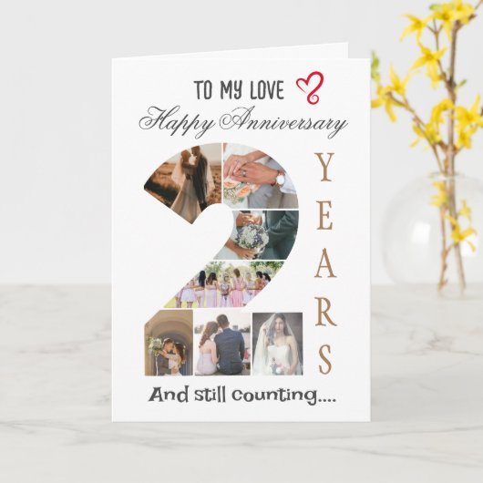 Twee jaar bruiloft Jubileum fotokaart Kaart (Gele Bloem)